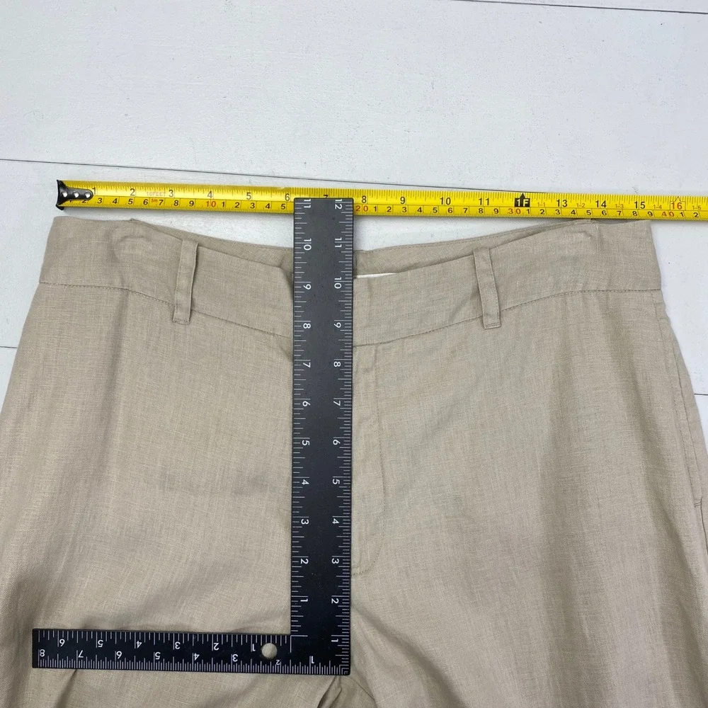 Zara Woman 100% Linen Wide Leg Trousers Pants Tan Beige Size 8 Minimalist Boho